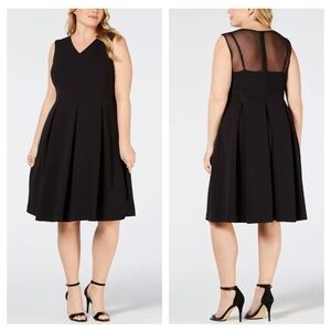 Calvin Klein Plus Size Illusion Back Fit & Flare Dress Black LBD Size 18W